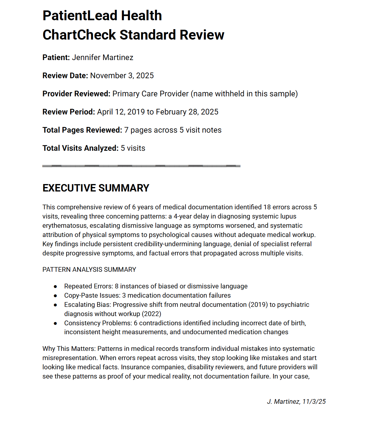 ChartCheck Standard Review sample